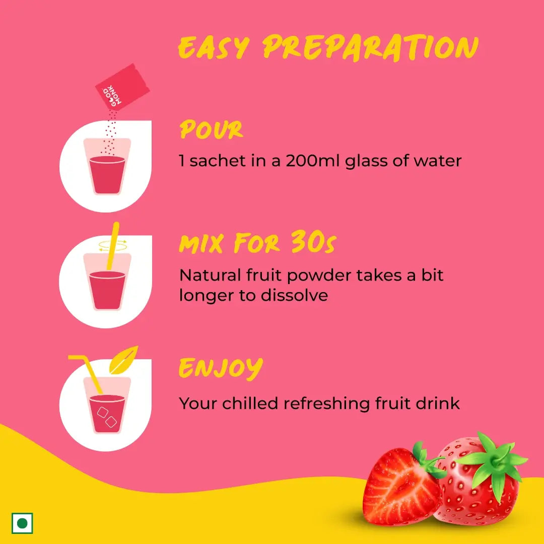 Instant Fruit Drink Mix - Natural Mixed Berries Powder, 50% Less Sugar, With 8 Vitamins & Minerals