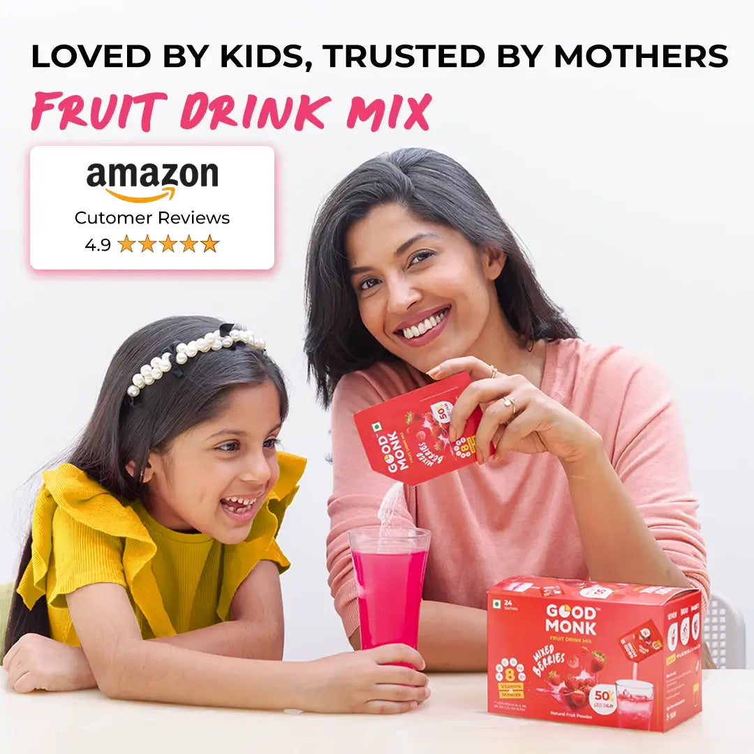 Instant Fruit Drink Mix - Natural Mixed Berries Powder, 50% Less Sugar, With 8 Vitamins & Minerals