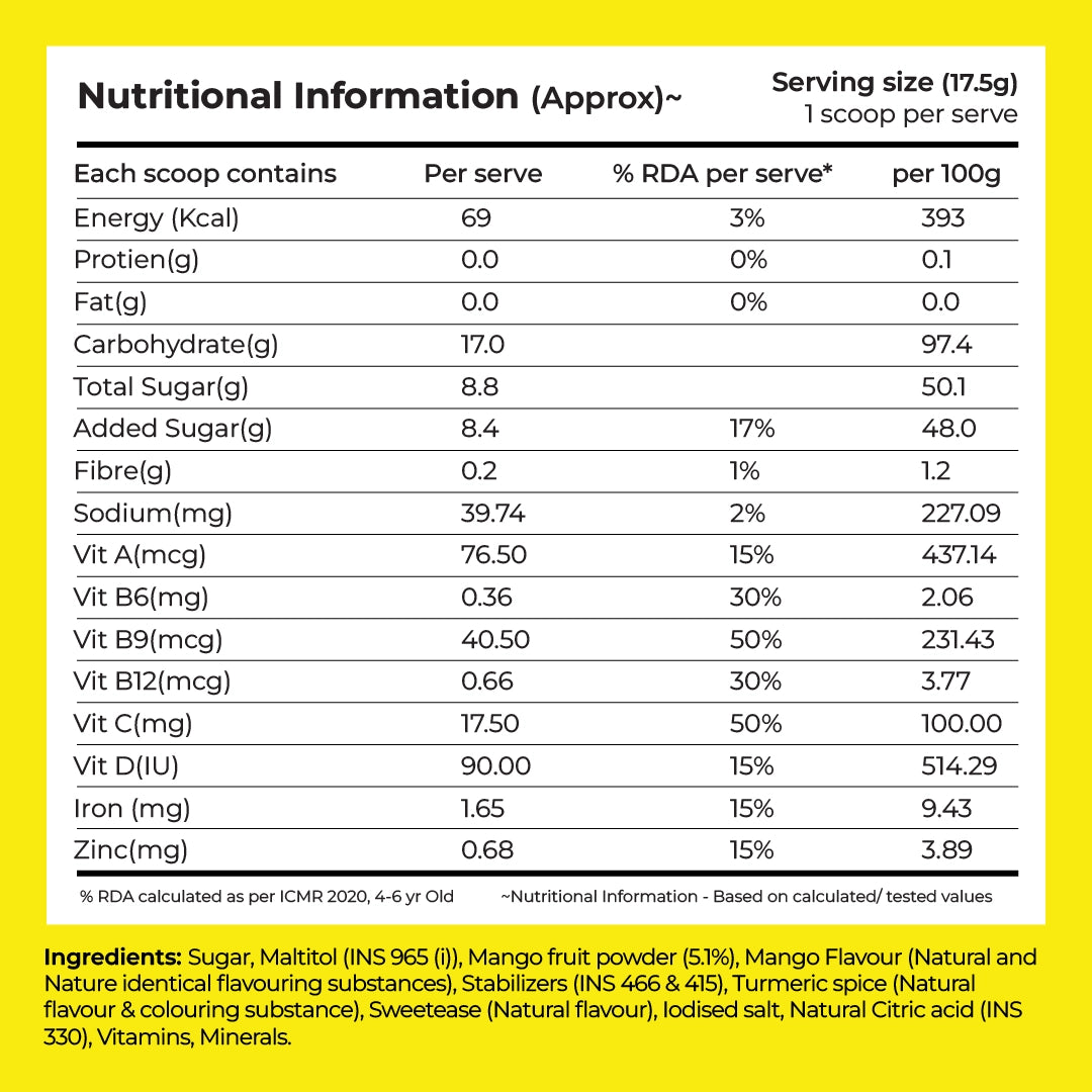 Instant Fruit Drink Mix - Natural Mango Powder, 50% Less Sugar, With 8 Vitamins & Minerals