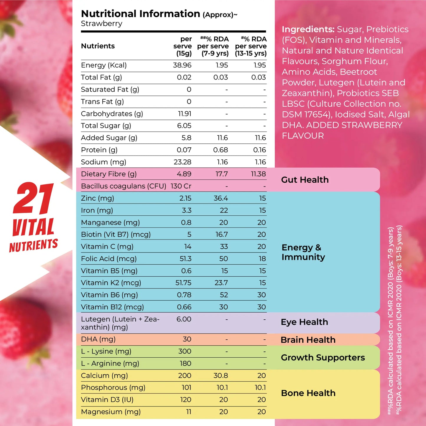 Superheroes Milk Mix (Strawberry): Improves Energy, Immunity, Brain, Eye & Gut Health