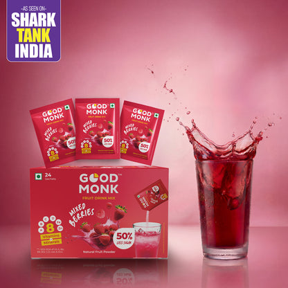 Instant Fruit Drink Mix - Natural Mixed Berries Powder, 50% Less Sugar, With 8 Vitamins & Minerals