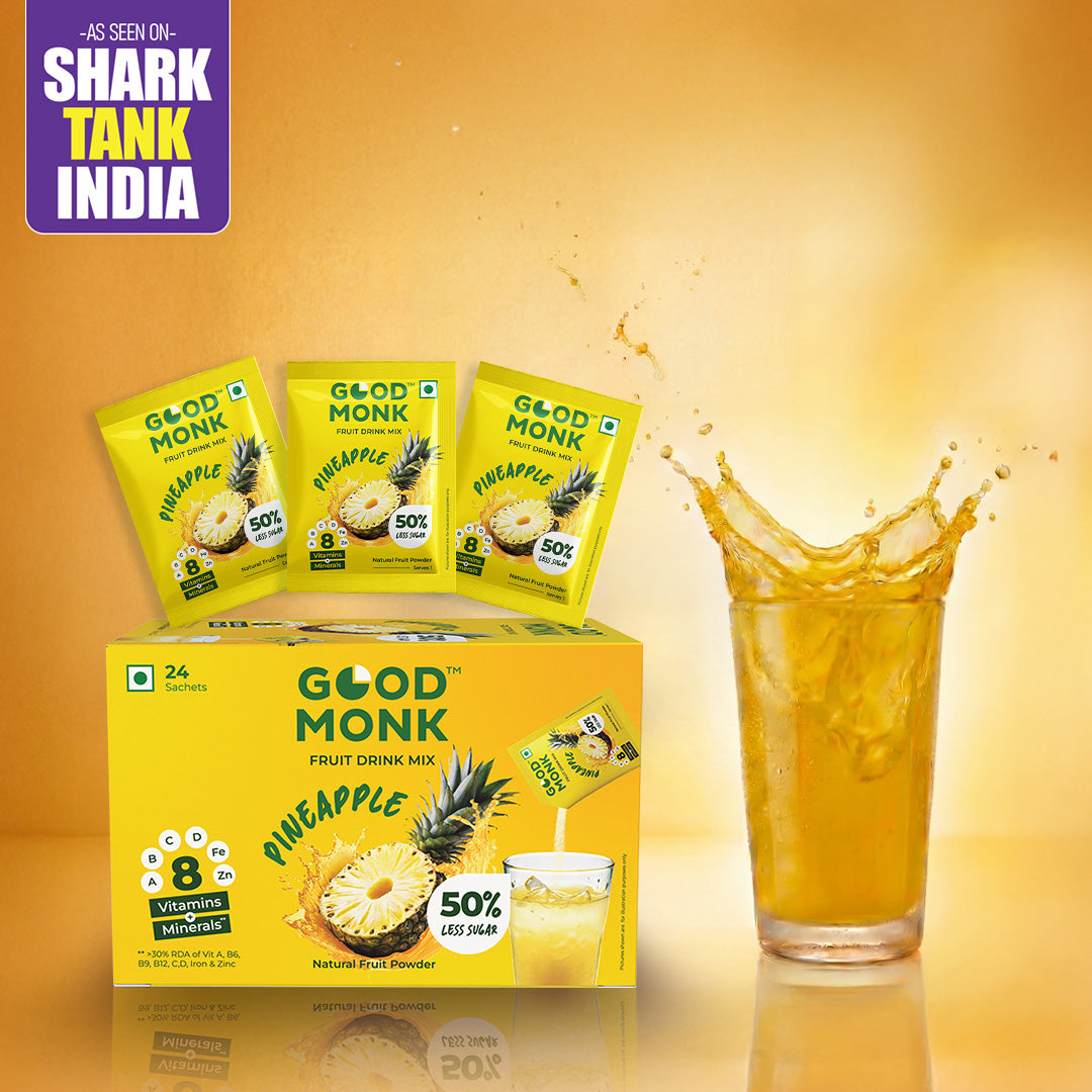 Instant Fruit Drink Mix - Natural Pineapple Powder, 50% Less Sugar, With 8 Vitamins & Minerals