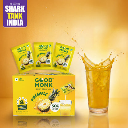 Instant Fruit Drink Mix - Natural Pineapple Powder, 50% Less Sugar, With 8 Vitamins & Minerals