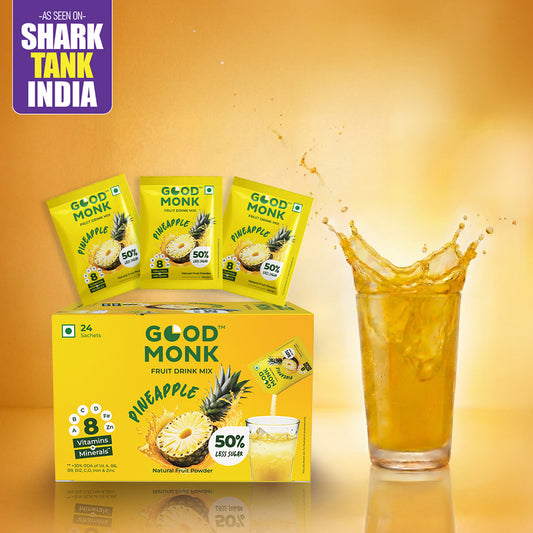 Instant Fruit Drink Mix - Natural Pineapple Powder, 50% Less Sugar, With 8 Vitamins & Minerals
