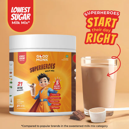 Superheroes Milk Mix (Chocolate): Improves Energy, Immunity, Brain, Eye & Gut Health
