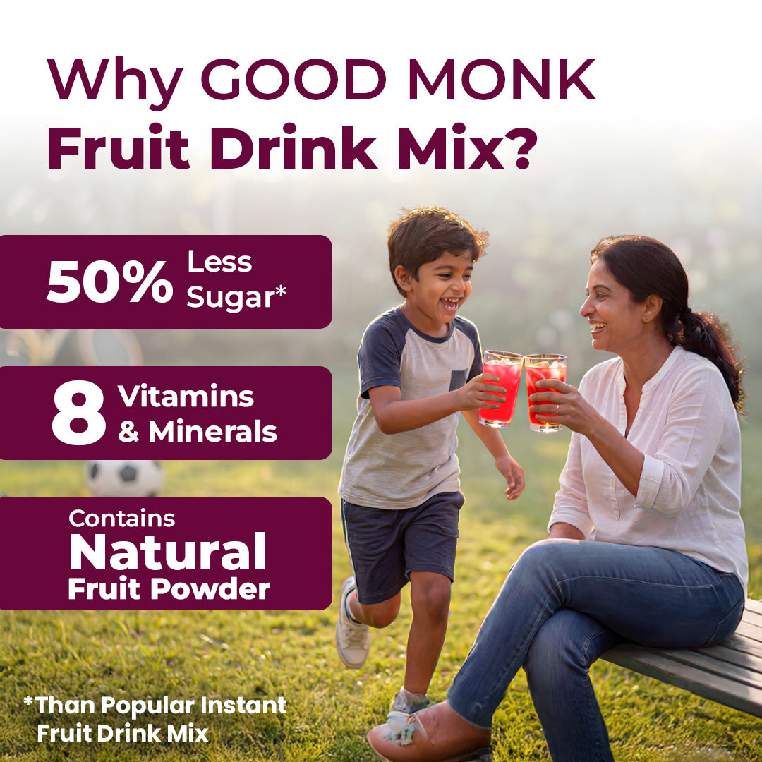 Instant Fruit Drink Mix - Natural Mixed Berries Powder, 50% Less Sugar, With 8 Vitamins & Minerals