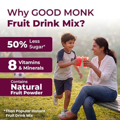 Instant Fruit Drink Mix - Natural Mixed Berries Powder, 50% Less Sugar, With 8 Vitamins & Minerals