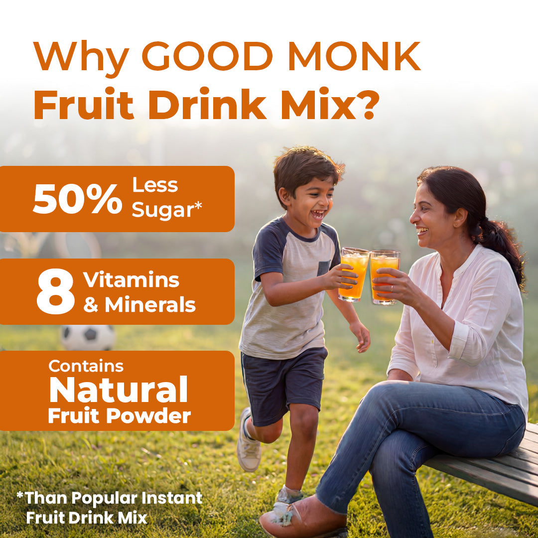 Instant Fruit Drink Mix - Natural Orange Powder, 50% Less Sugar, With 8 Vitamins & Minerals