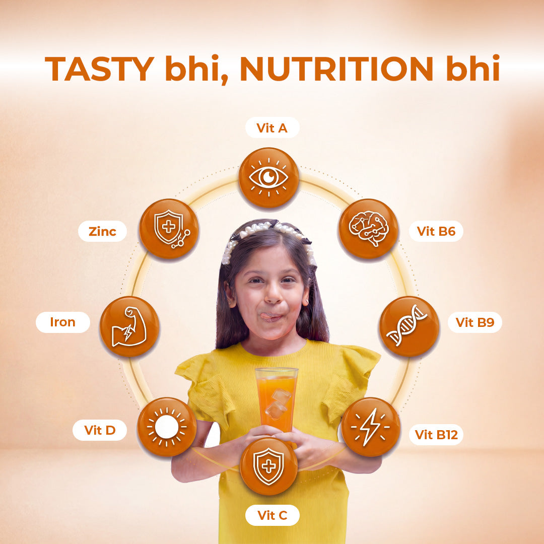 Instant Fruit Drink Mix - Natural Orange Powder, 50% Less Sugar, With 8 Vitamins & Minerals