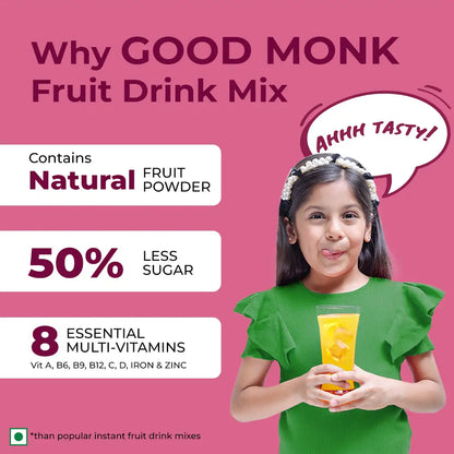 Instant Fruit Drink Mix - Assorted (Natural Orange, Mixed Berries, Pineapple Powder), 50% Less Sugar, With 8 Vitamins & Minerals