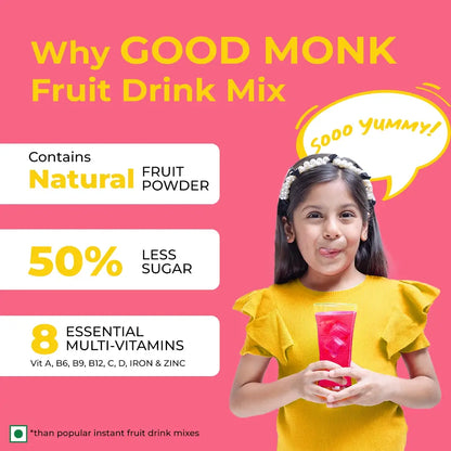 Instant Fruit Drink Mix - Natural Mixed Berries Powder, 50% Less Sugar, With 8 Vitamins & Minerals