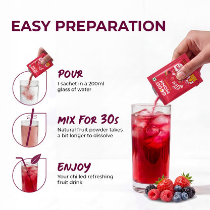 Instant Fruit Drink Mix - Natural Mixed Berries Powder, 50% Less Sugar, With 8 Vitamins & Minerals