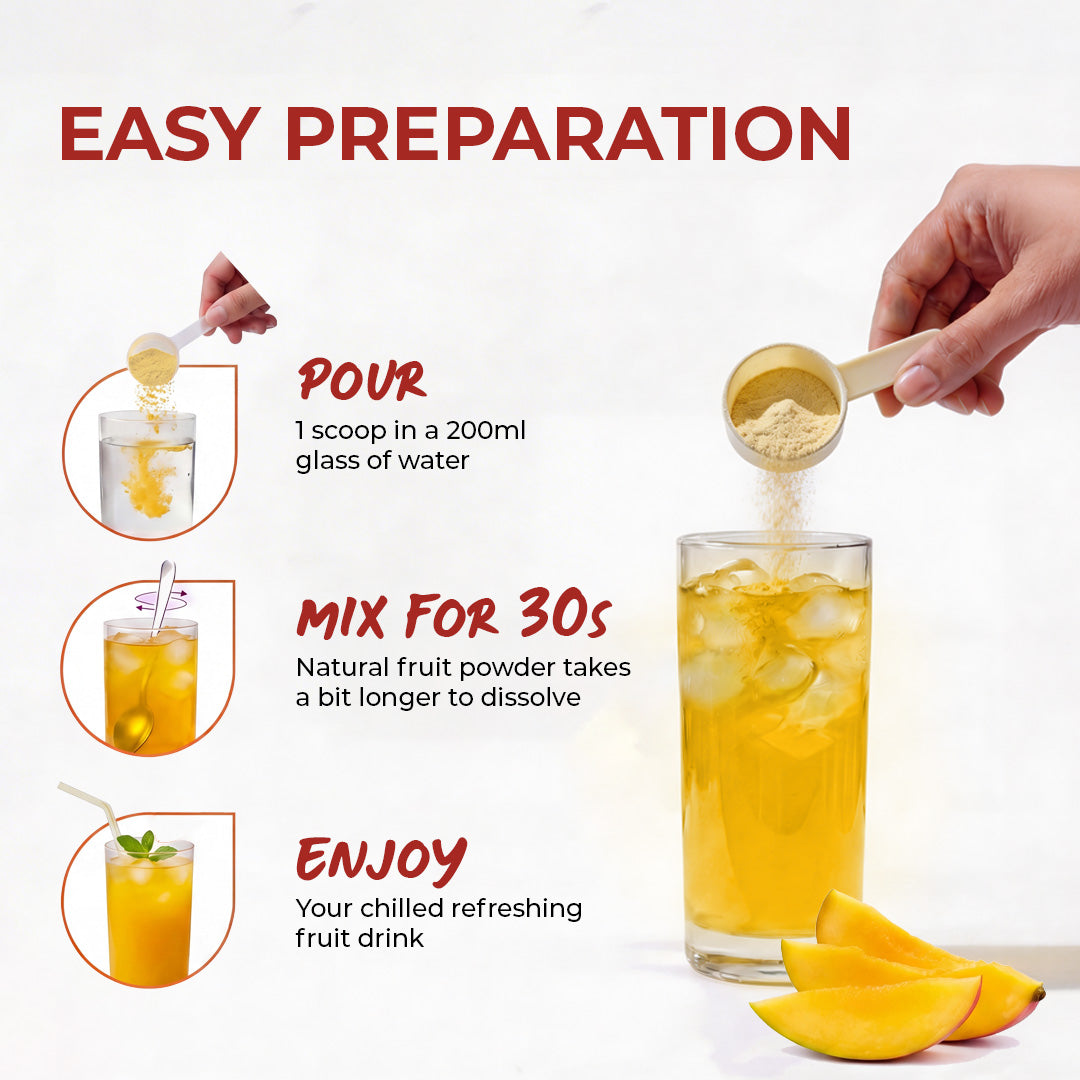 Instant Fruit Drink Mix - Natural Mango Powder, 50% Less Sugar, With 8 Vitamins & Minerals