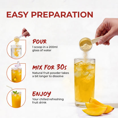 Instant Fruit Drink Mix - Natural Mango Powder, 50% Less Sugar, With 8 Vitamins & Minerals