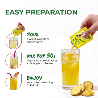 Instant Fruit Drink Mix - Natural Pineapple Powder, 50% Less Sugar, With 8 Vitamins & Minerals