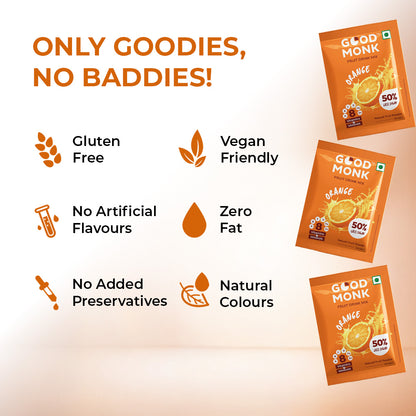 Instant Fruit Drink Mix - Natural Orange Powder, 50% Less Sugar, With 8 Vitamins & Minerals