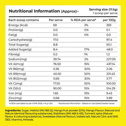 Instant Fruit Drink Mix - Natural Mango Powder, 50% Less Sugar, With 8 Vitamins & Minerals