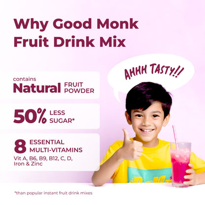 Instant Fruit Drink Mix - Assorted (Natural Orange, Mixed Berries, Pineapple Powder), 50% Less Sugar, With 8 Vitamins & Minerals