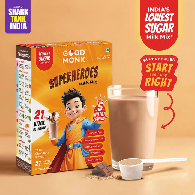 Superheroes Milk Mix (Chocolate): Improves Energy, Immunity, Brain, Eye Gut Health