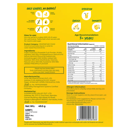 Instant Fruit Drink Mix - Natural Pineapple Powder, 50% Less Sugar, With 8 Vitamins & Minerals