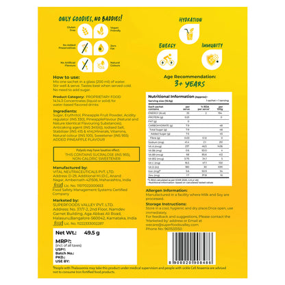 Instant Fruit Drink Mix - Natural Pineapple Powder, 50% Less Sugar, With 8 Vitamins & Minerals