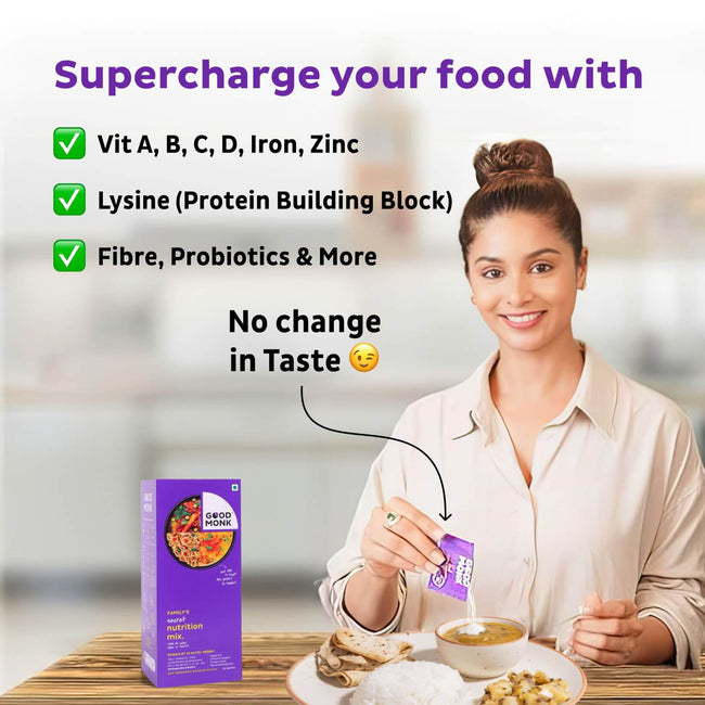 Family Nutrition Mix (Add to Food) - Improves Gut Health, Daily Energy & Immunity - 15 Sachets