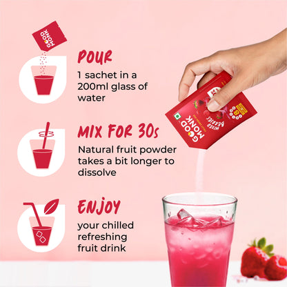 Instant Fruit Drink Mix - Natural Mixed Berries Powder, 50% Less Sugar, With 8 Vitamins & Minerals