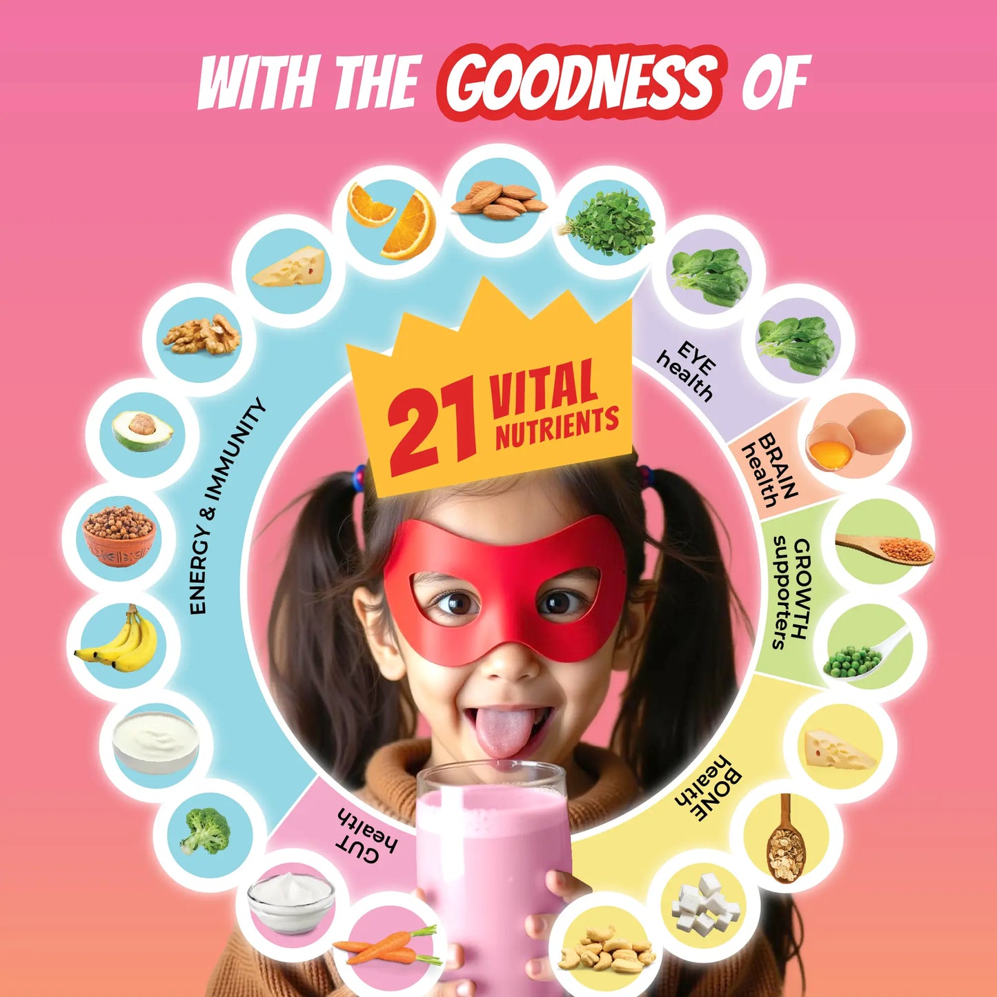 Good Monk Superheroes Milk Mix (Strawberry): Improves Energy, Immunity, Brain, Eye & Gut Health