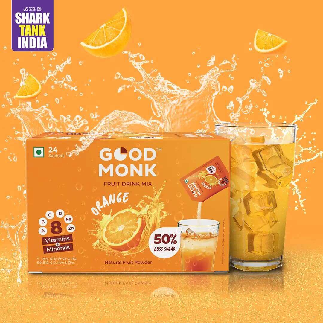 Instant Fruit Drink Mix - Natural Orange Powder, 50% Less Sugar, With 8 Vitamins & Minerals
