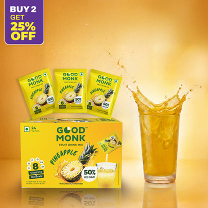 Instant Fruit Drink Mix - Natural Pineapple Powder, 50% Less Sugar, With 8 Vitamins & Minerals