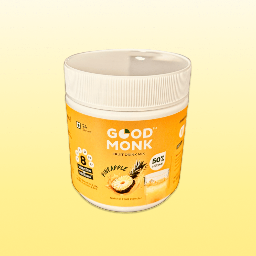 Instant Fruit Drink Mix - Natural Pineapple Powder, 50% Less Sugar, With 8 Vitamins & Minerals Jar - 396g (24 Serves)