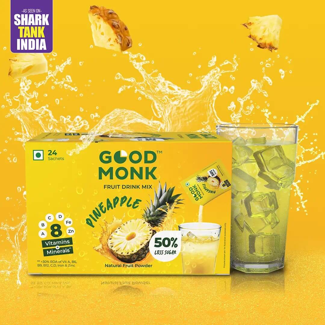Instant Fruit Drink Mix - Natural Pineapple Powder, 50% Less Sugar, With 8 Vitamins & Minerals