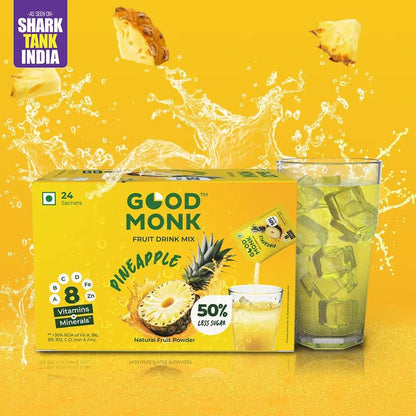Instant Fruit Drink Mix - Natural Pineapple Powder, 50% Less Sugar, With 8 Vitamins & Minerals
