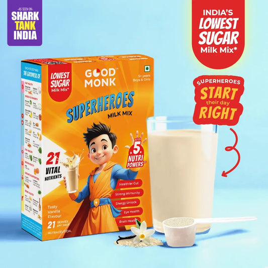 Superheroes Milk Mix (Vanilla): Improves Energy, Immunity, Brain, Eye & Gut Health