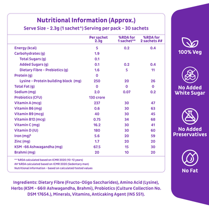 Family Nutrition Mix (Add to Food) - Clinically Proven to improve Gut Health, Energy & Immunity - 15 Sachets Pack